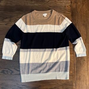 J Crew Factory Navy Cream Brown Block Stripe Sweater Sz M Merino Wool
